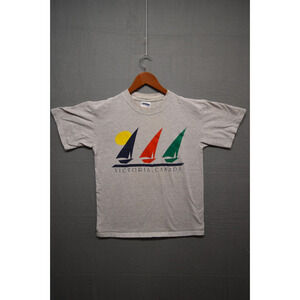 Vintage Victoria Canada Sailboats T-Shirt Gray M Colorful Graphic 90s Style